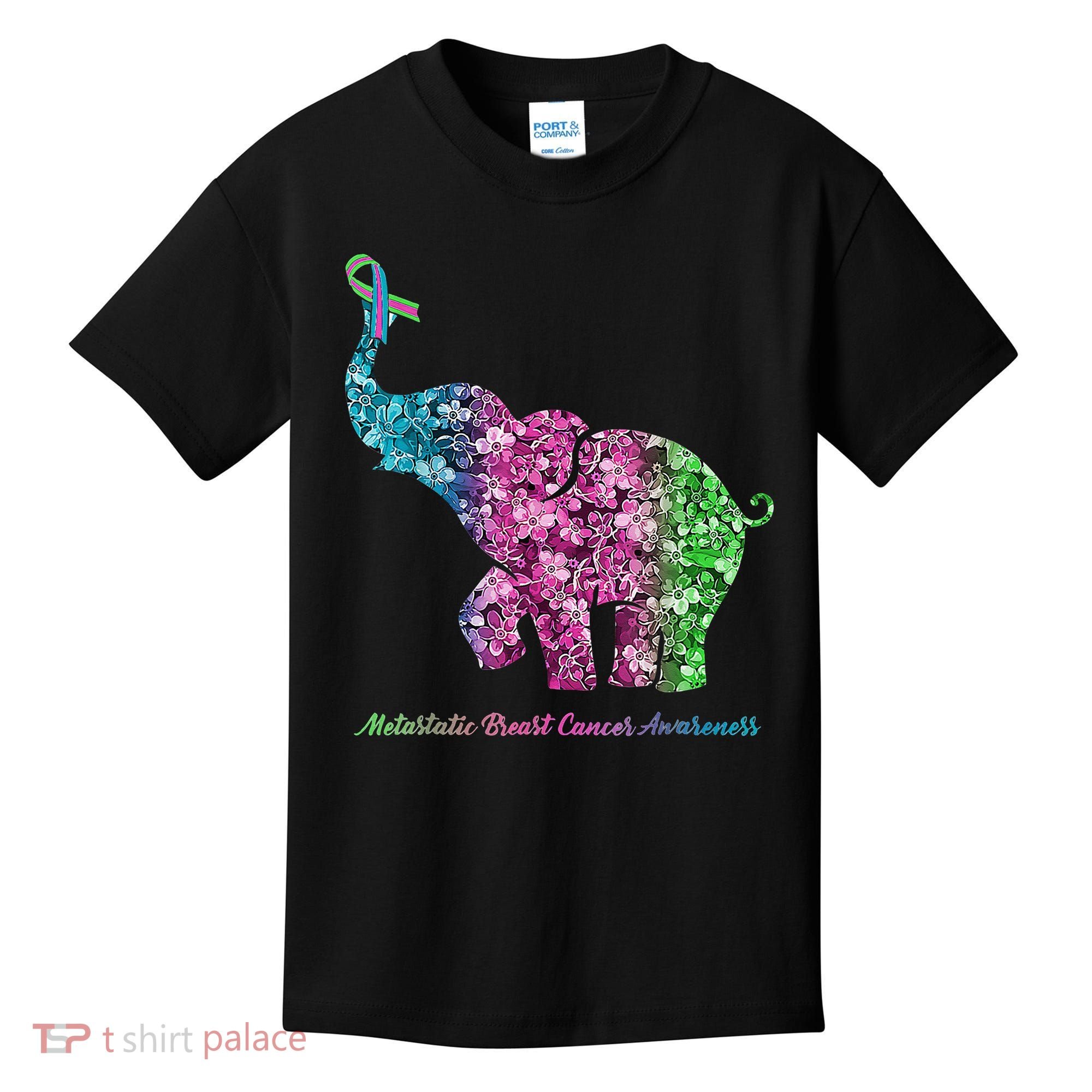Elephant With Flower Metastatic Breast Cancer Awareness Kids T-Shirt