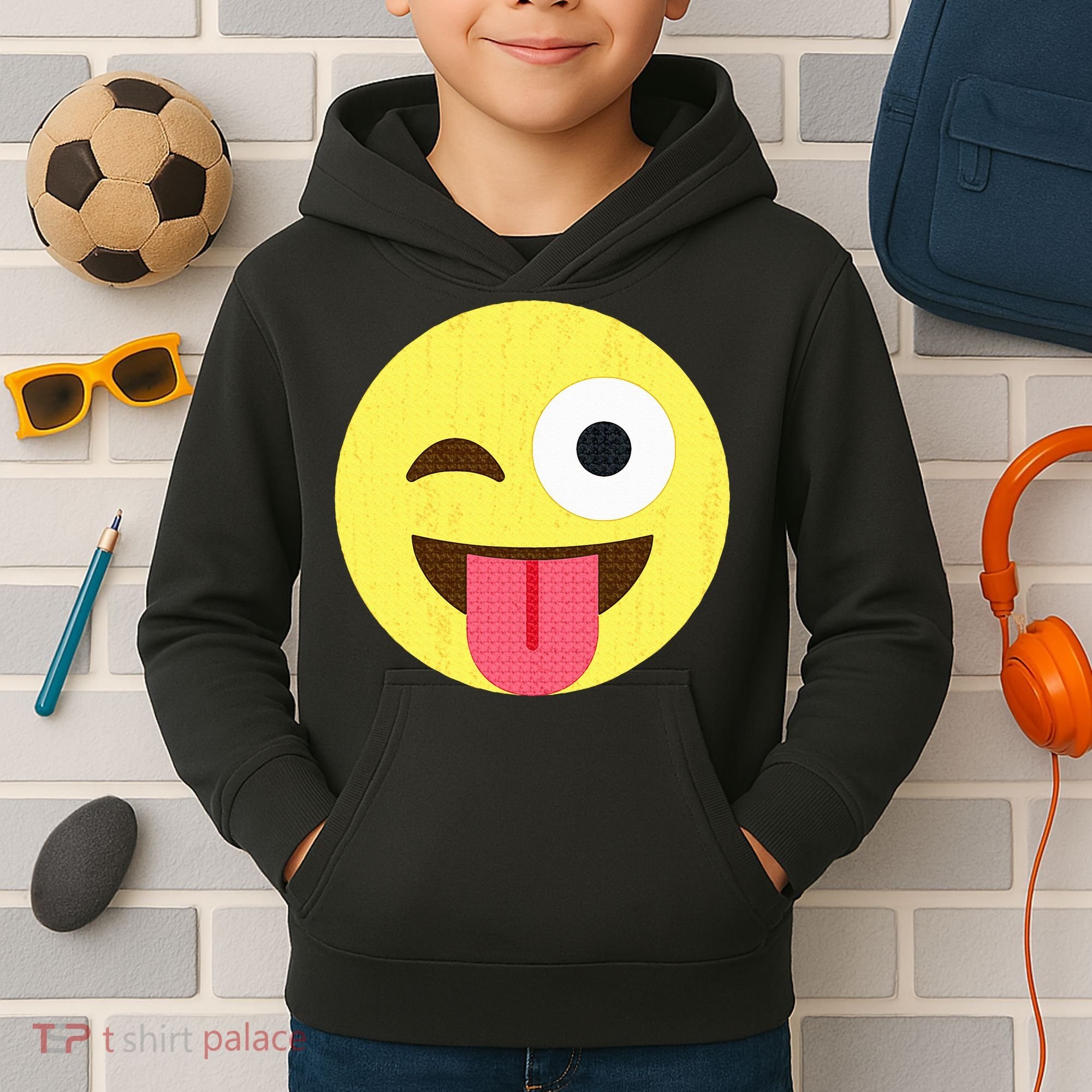 Emoticon Winking Face With Tongue Kids Hoodie