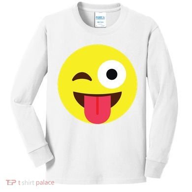 Emoticon Winking Face With Tongue Kids Long Sleeve Shirt