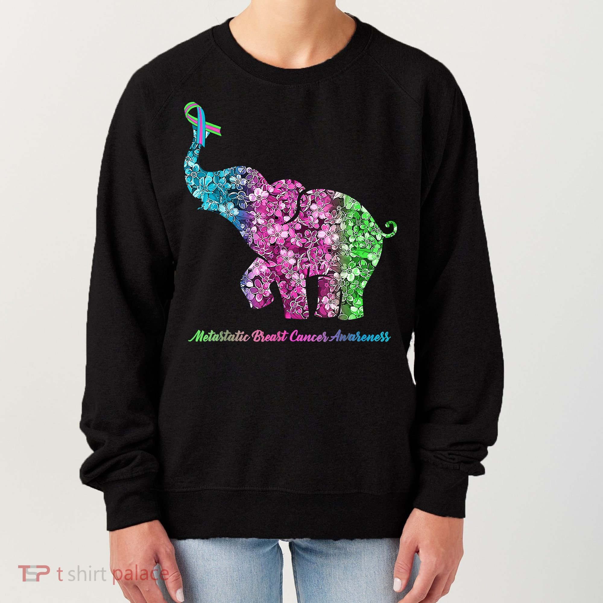 Elephant With Flower Metastatic Breast Cancer Awareness Women's Sweatshirt