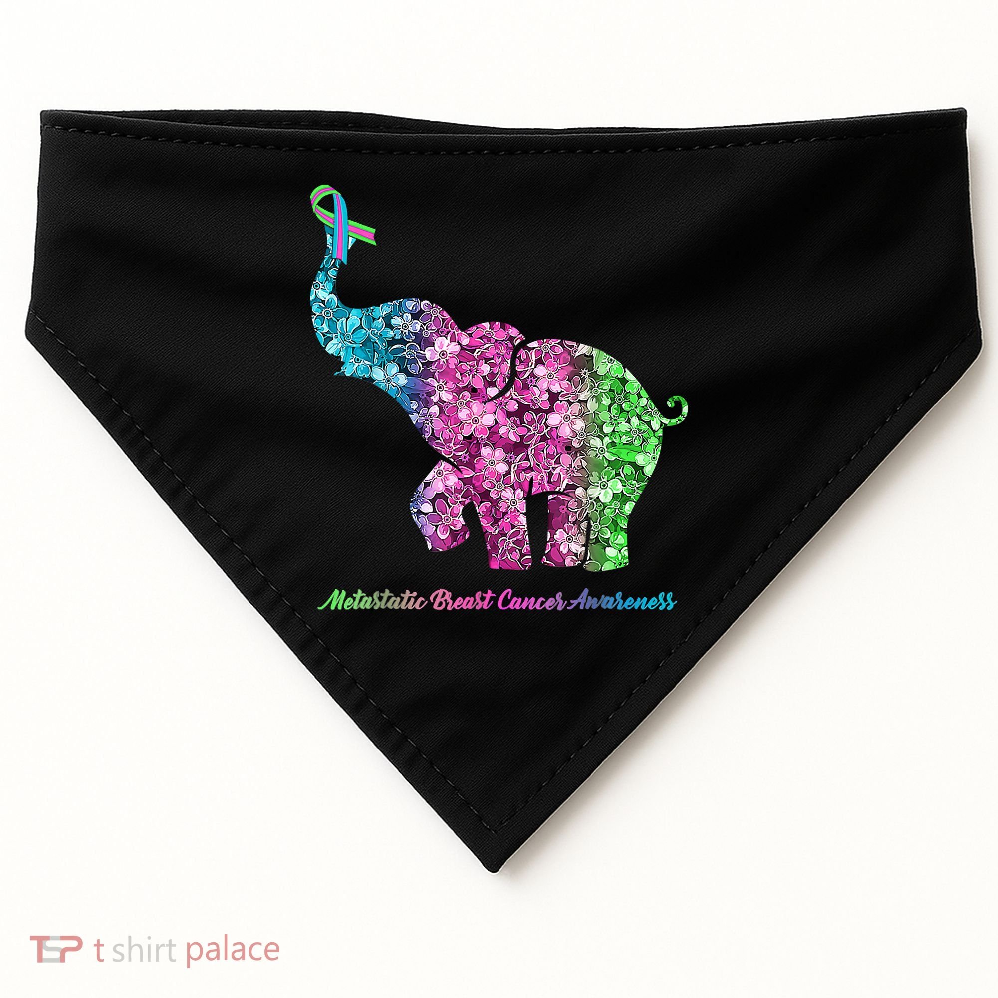 Elephant With Flower Metastatic Breast Cancer Awareness USA-Made Doggie Bandana
