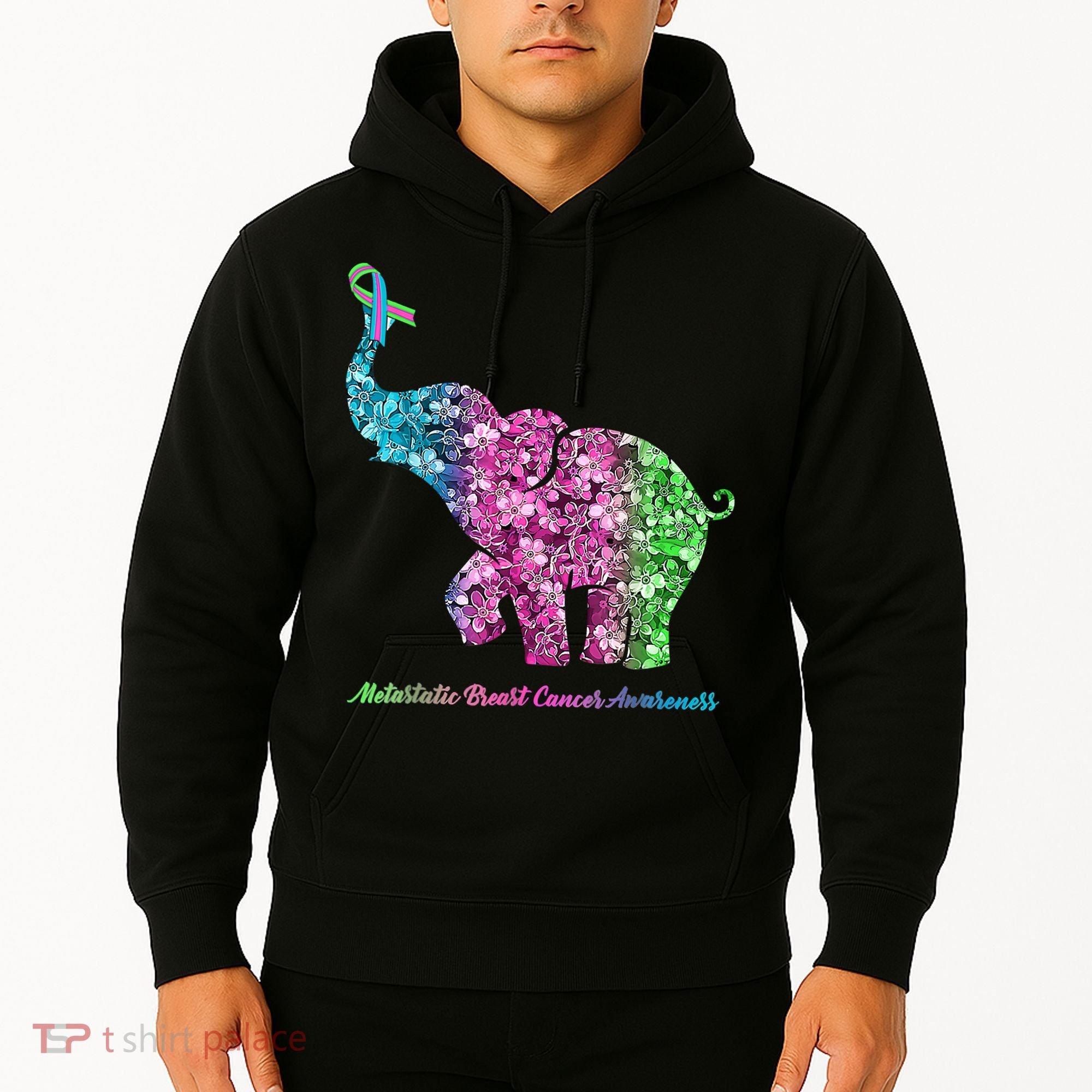 Elephant With Flower Metastatic Breast Cancer Awareness Hoodie