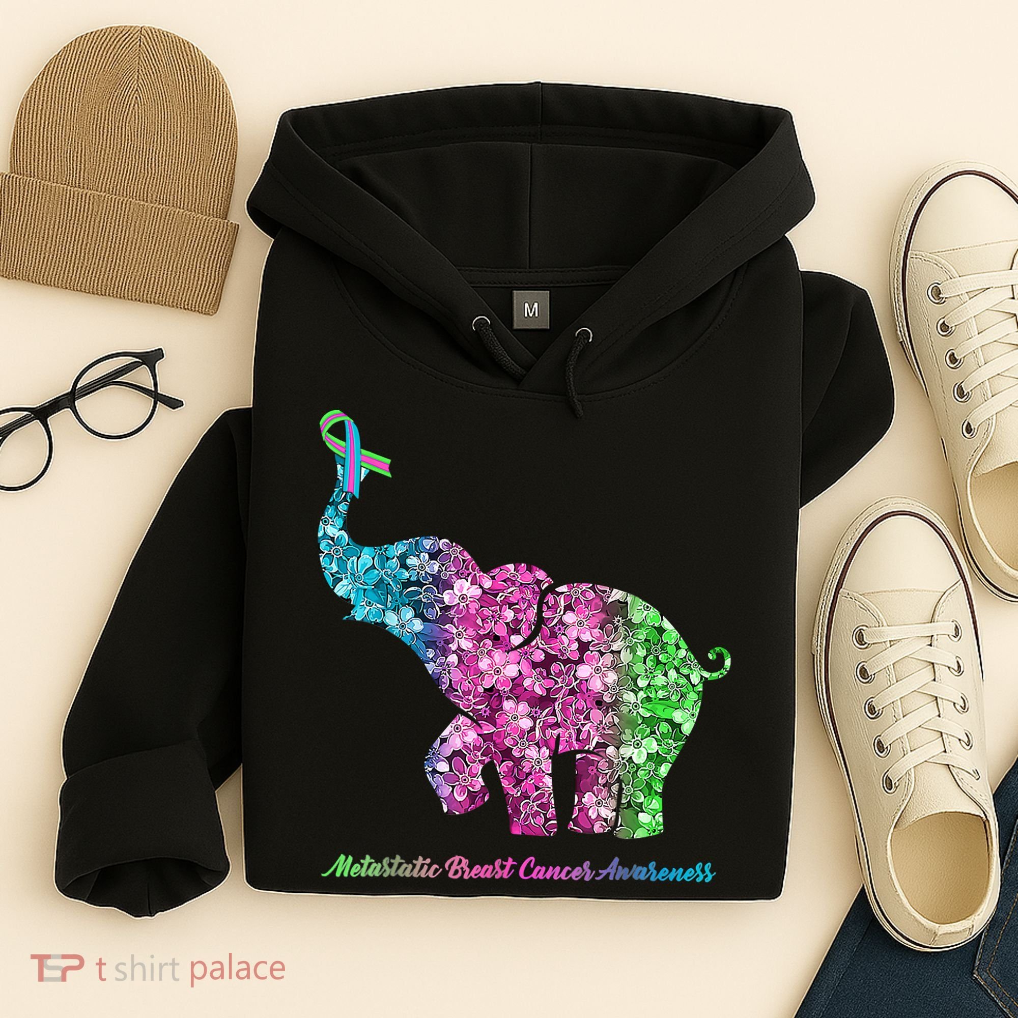 Elephant With Flower Metastatic Breast Cancer Awareness Hoodie