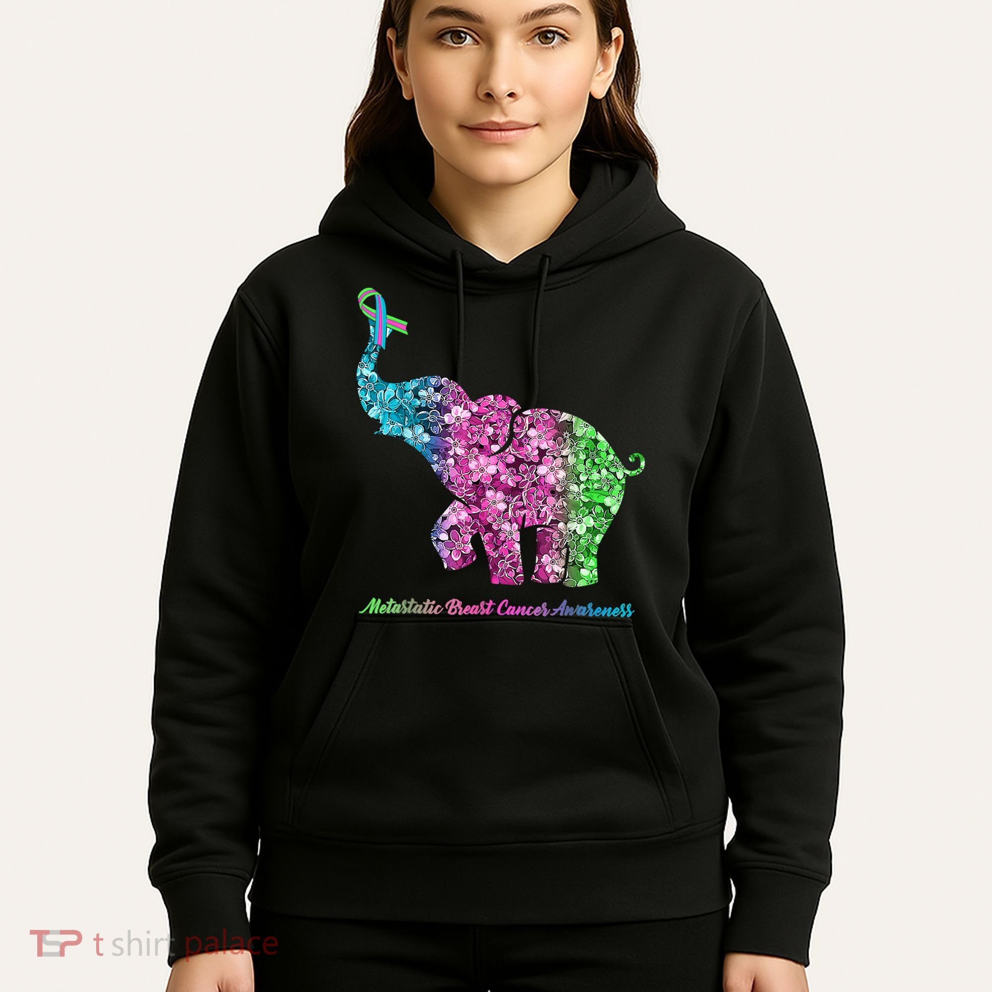 Elephant With Flower Metastatic Breast Cancer Awareness Hoodie
