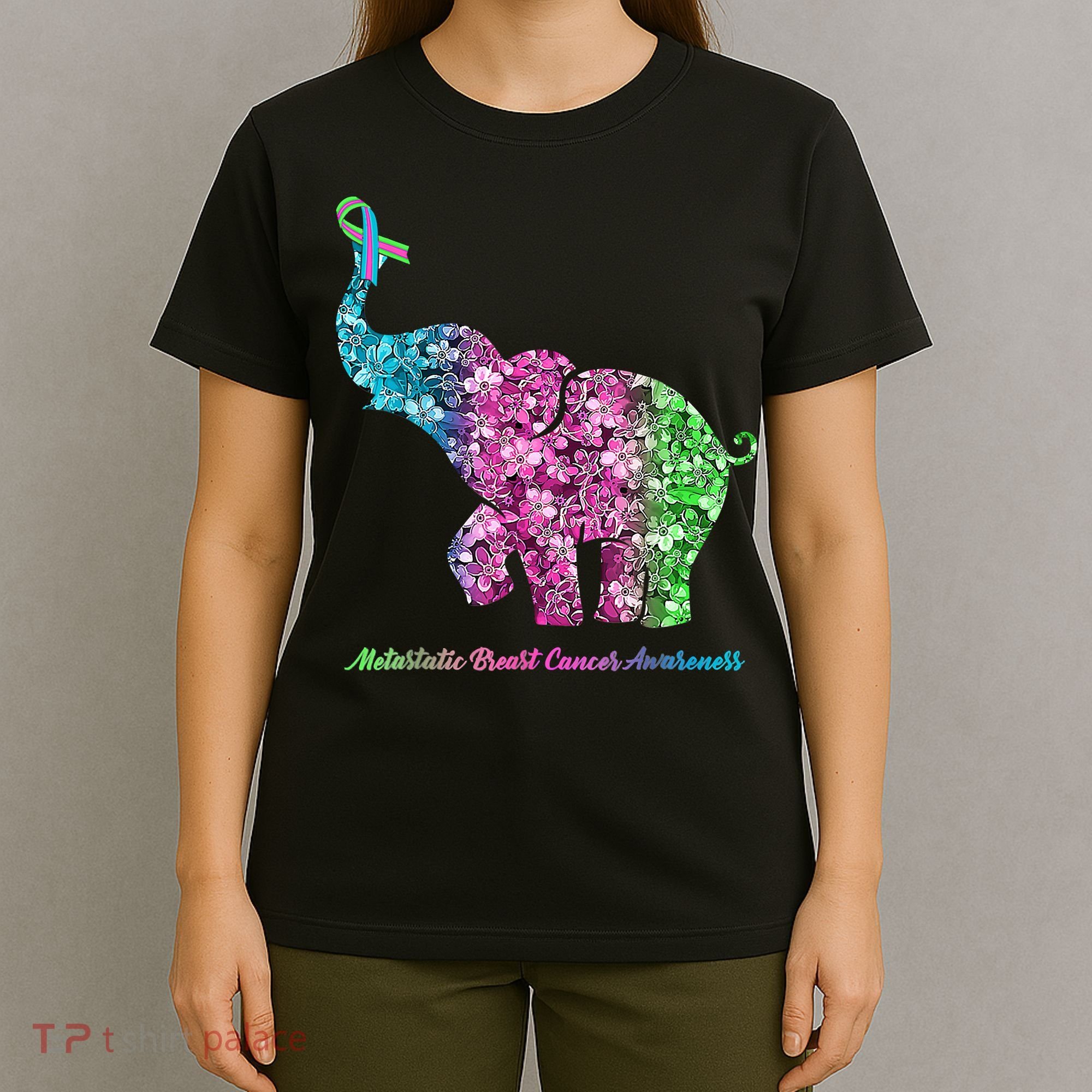 Elephant With Flower Metastatic Breast Cancer Awareness T-Shirt