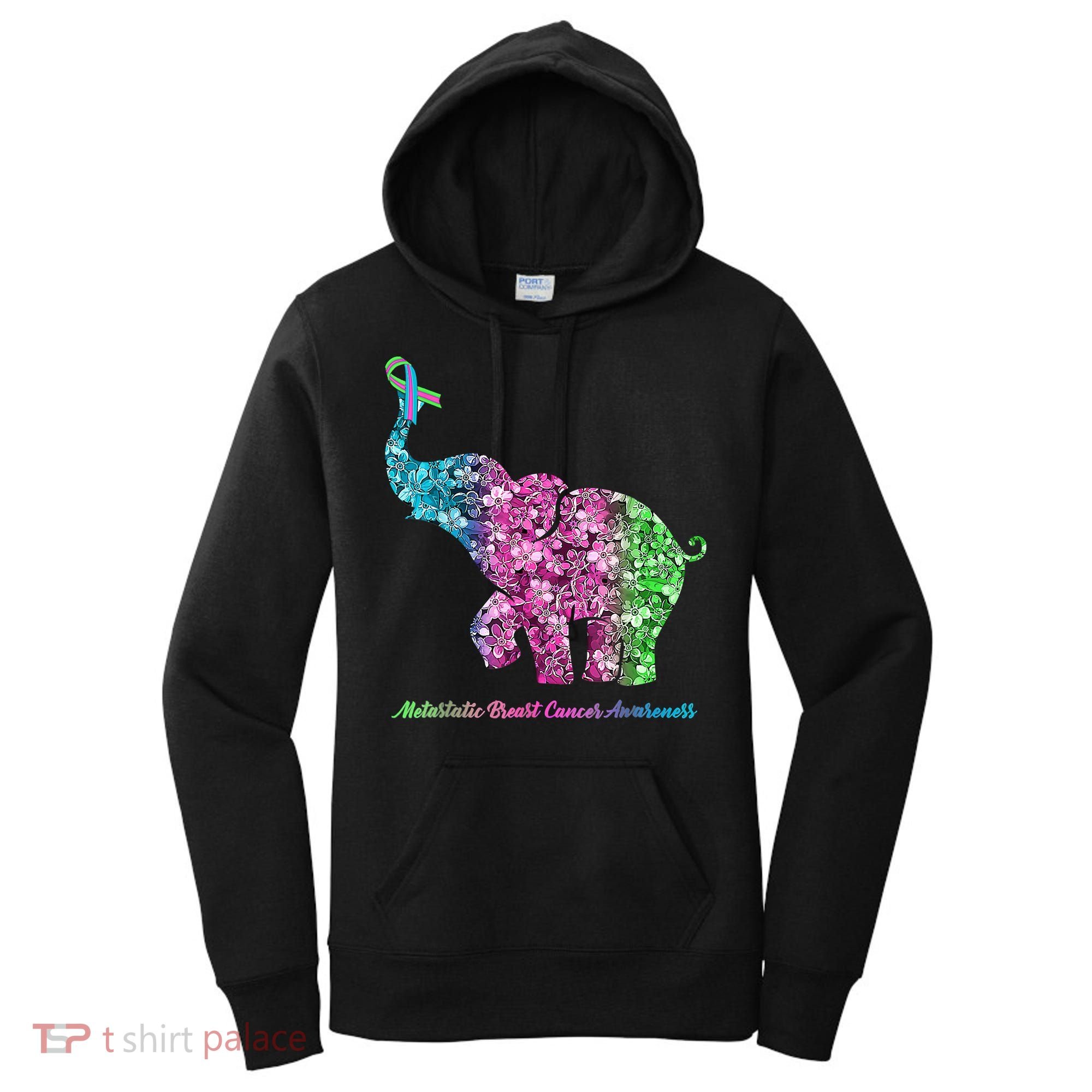 Elephant With Flower Metastatic Breast Cancer Awareness Women's Hoodie