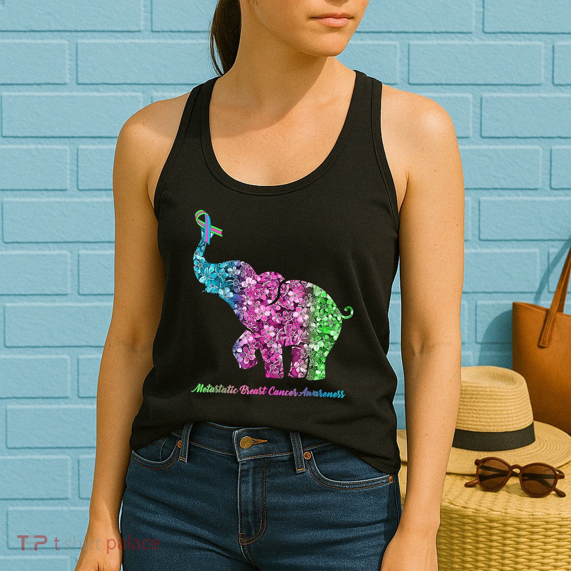 Elephant With Flower Metastatic Breast Cancer Awareness Women's Tank Top