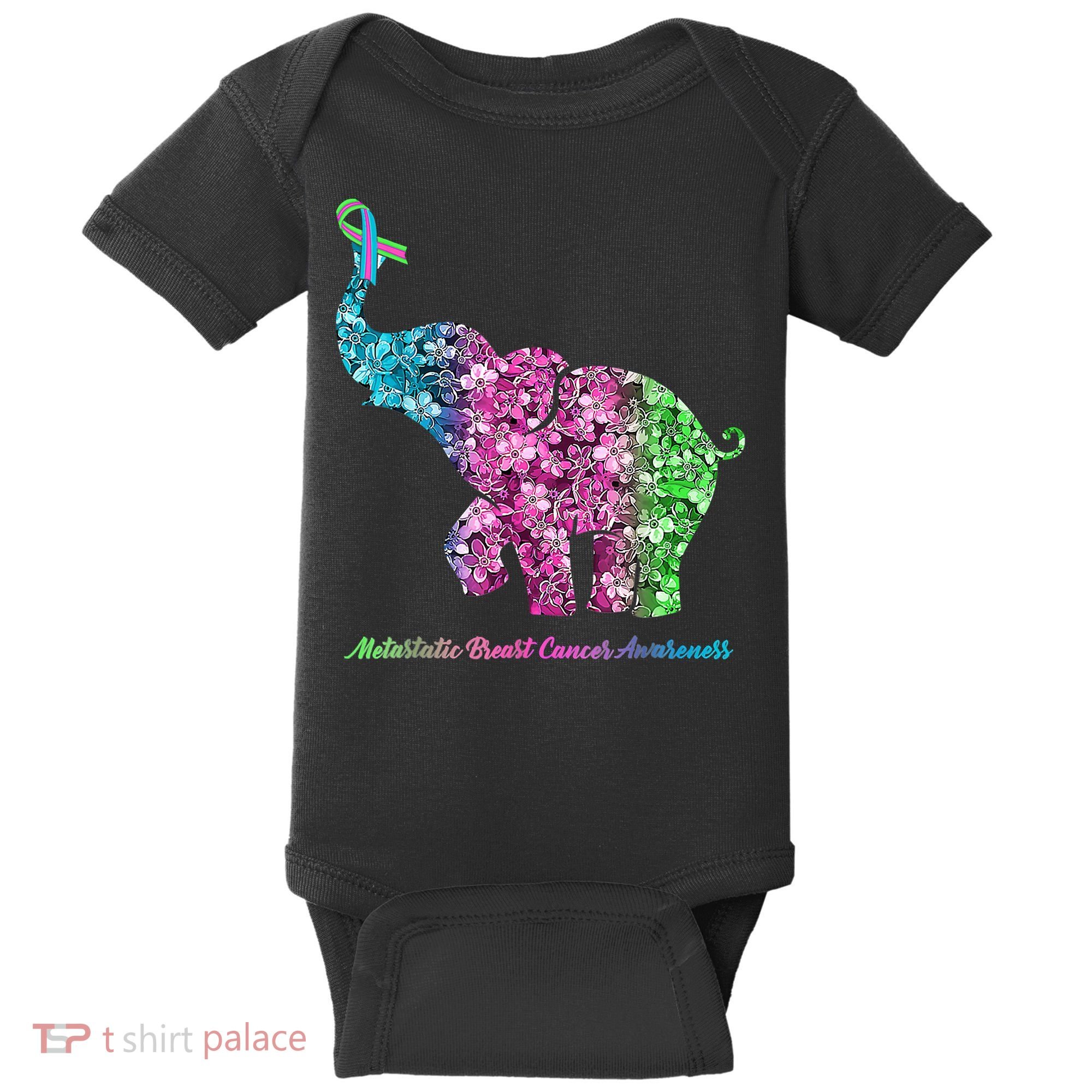 Elephant With Flower Metastatic Breast Cancer Awareness Baby Bodysuit
