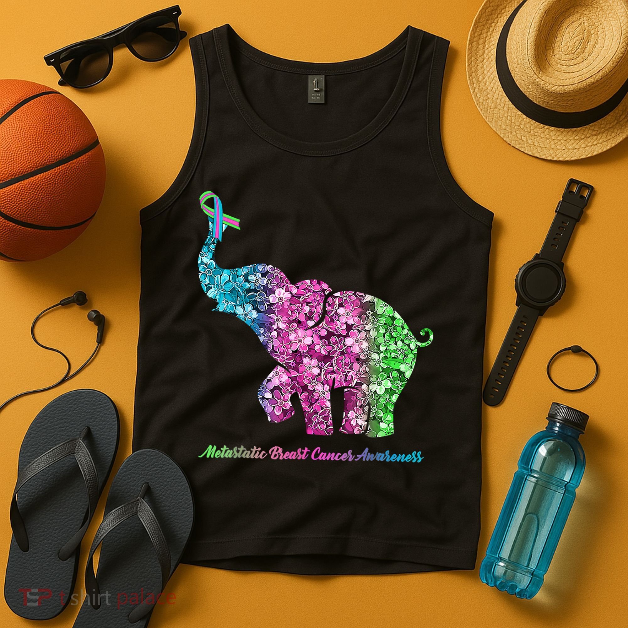Elephant With Flower Metastatic Breast Cancer Awareness Tank Top