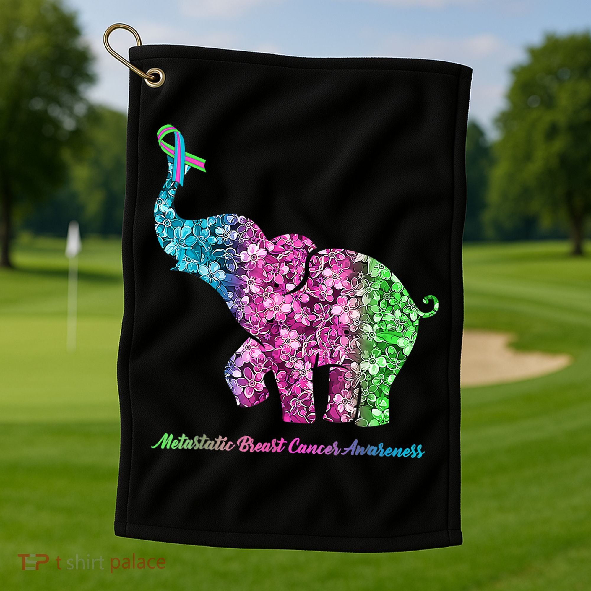 Elephant With Flower Metastatic Breast Cancer Awareness Golf Towel