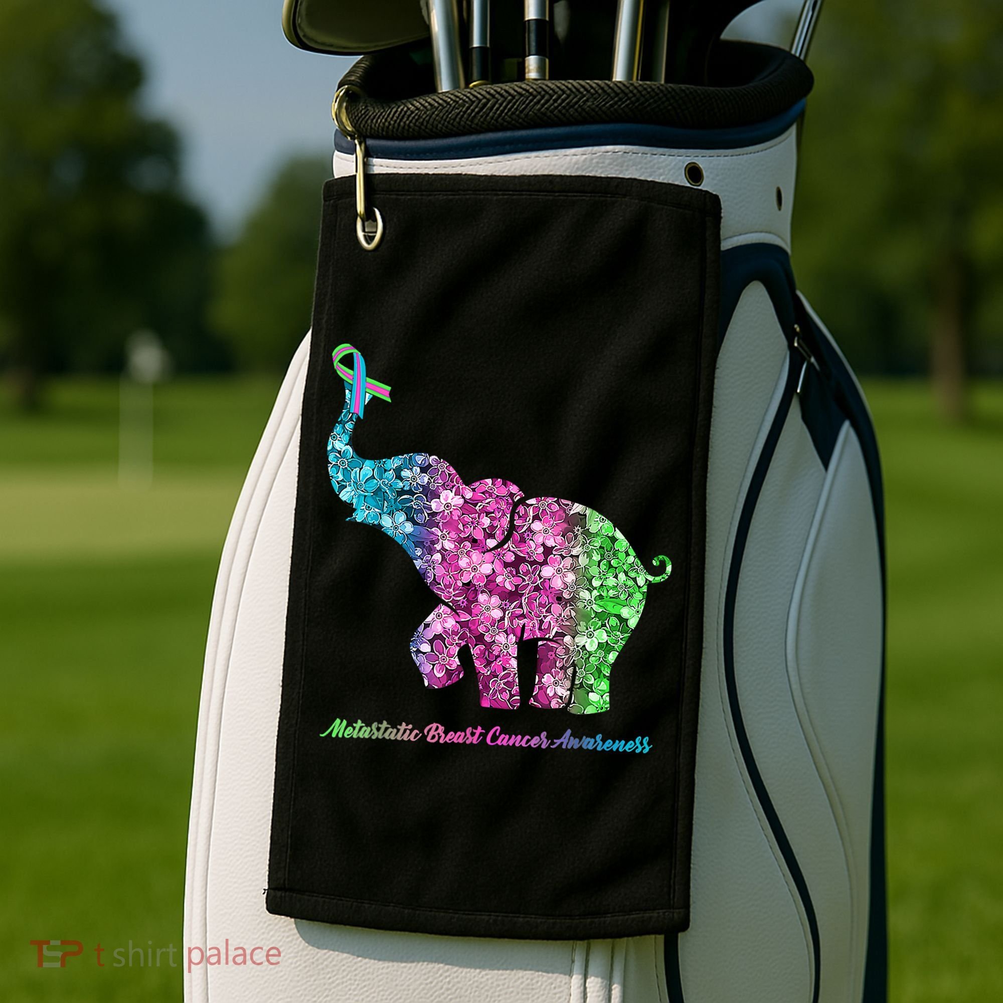 Elephant With Flower Metastatic Breast Cancer Awareness Golf Towel