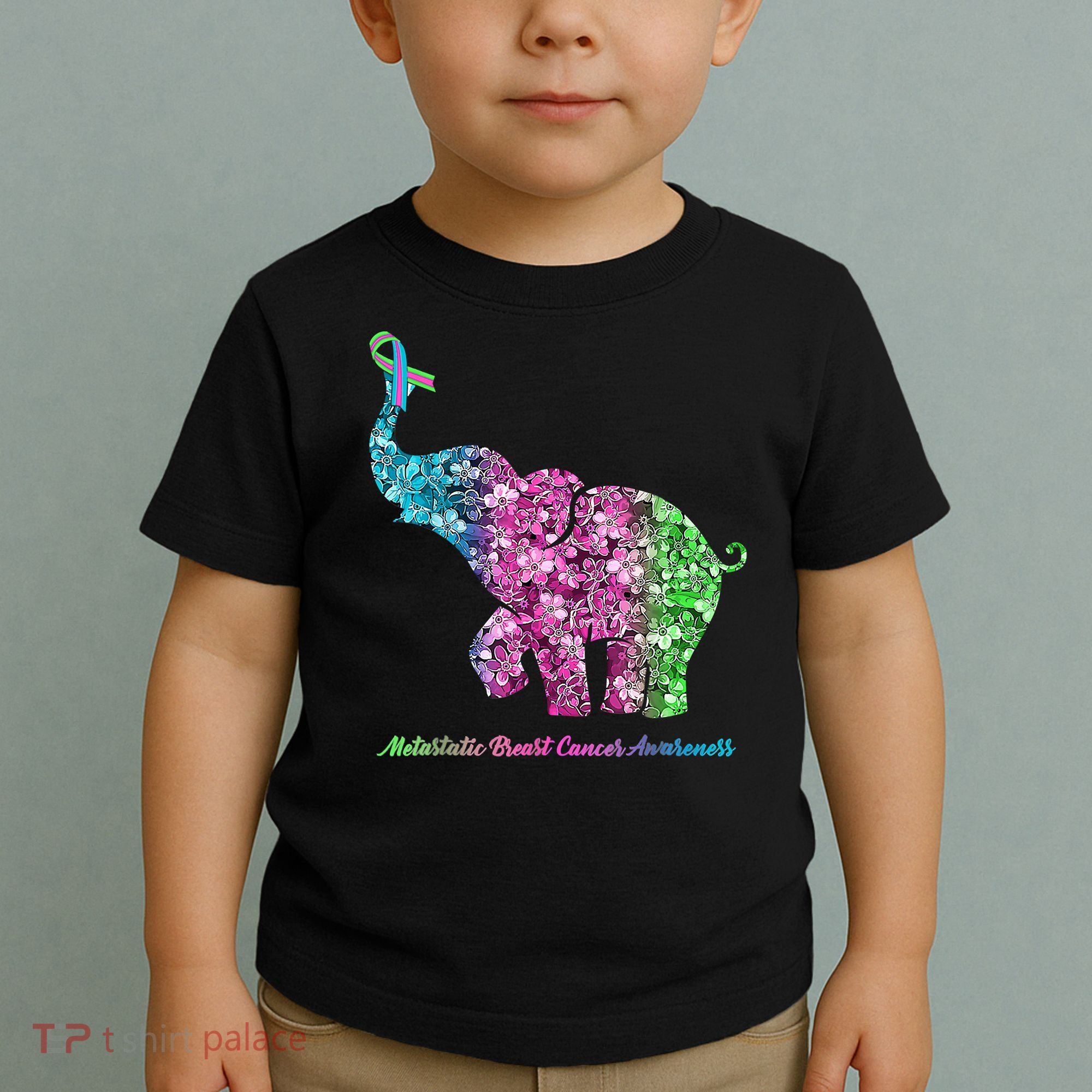 Elephant With Flower Metastatic Breast Cancer Awareness Toddler T-Shirt