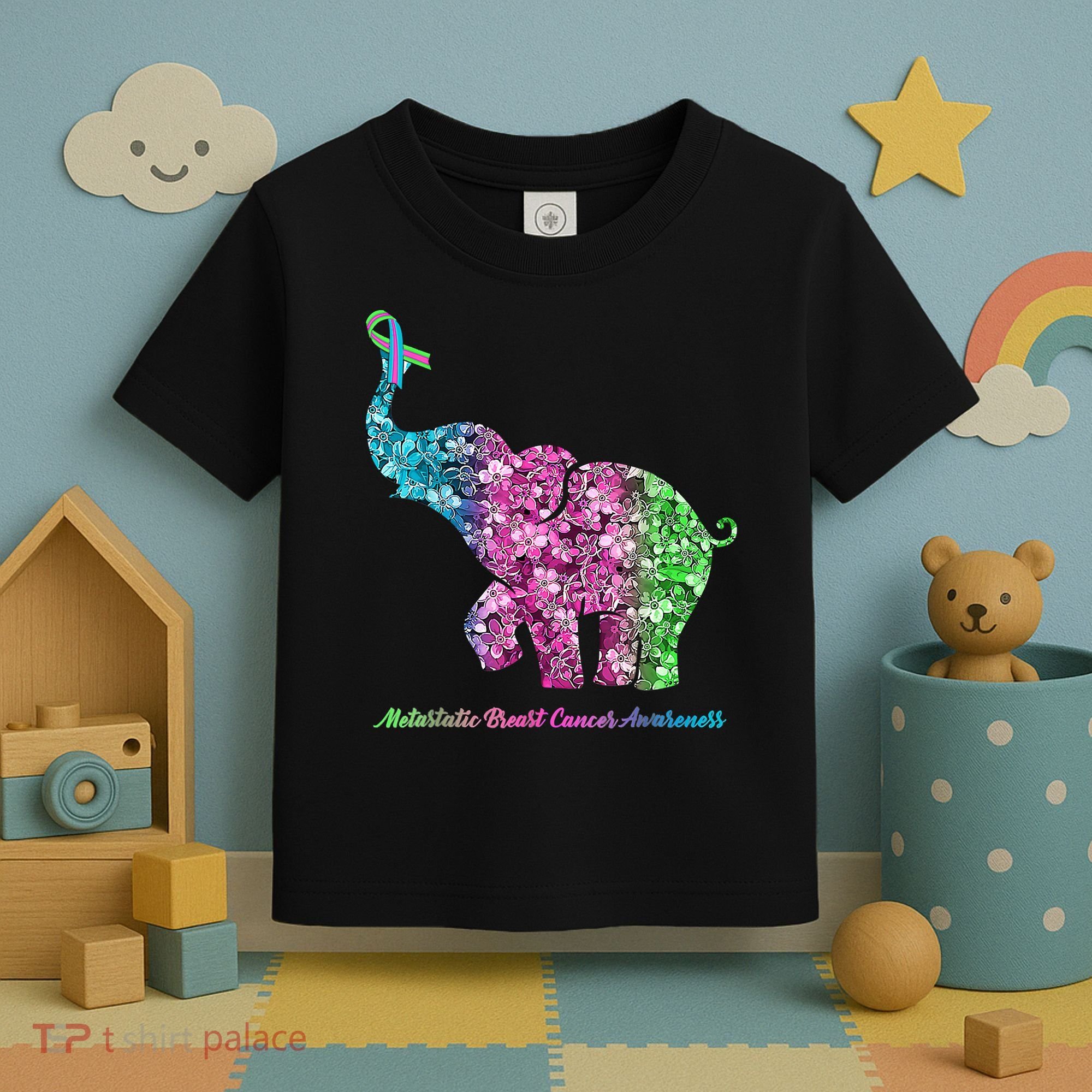 Elephant With Flower Metastatic Breast Cancer Awareness Toddler T-Shirt