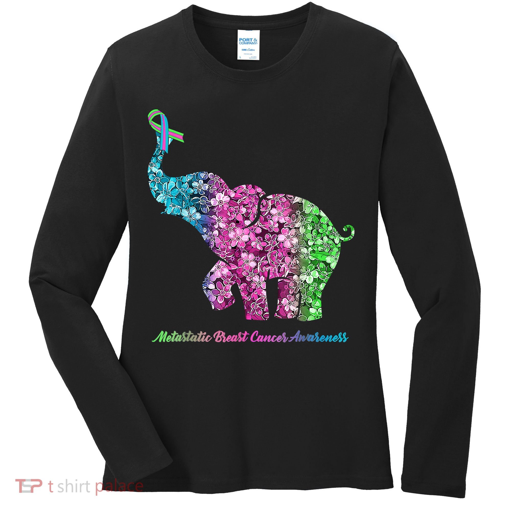 Elephant With Flower Metastatic Breast Cancer Awareness Women's Long Sleeve Shirt