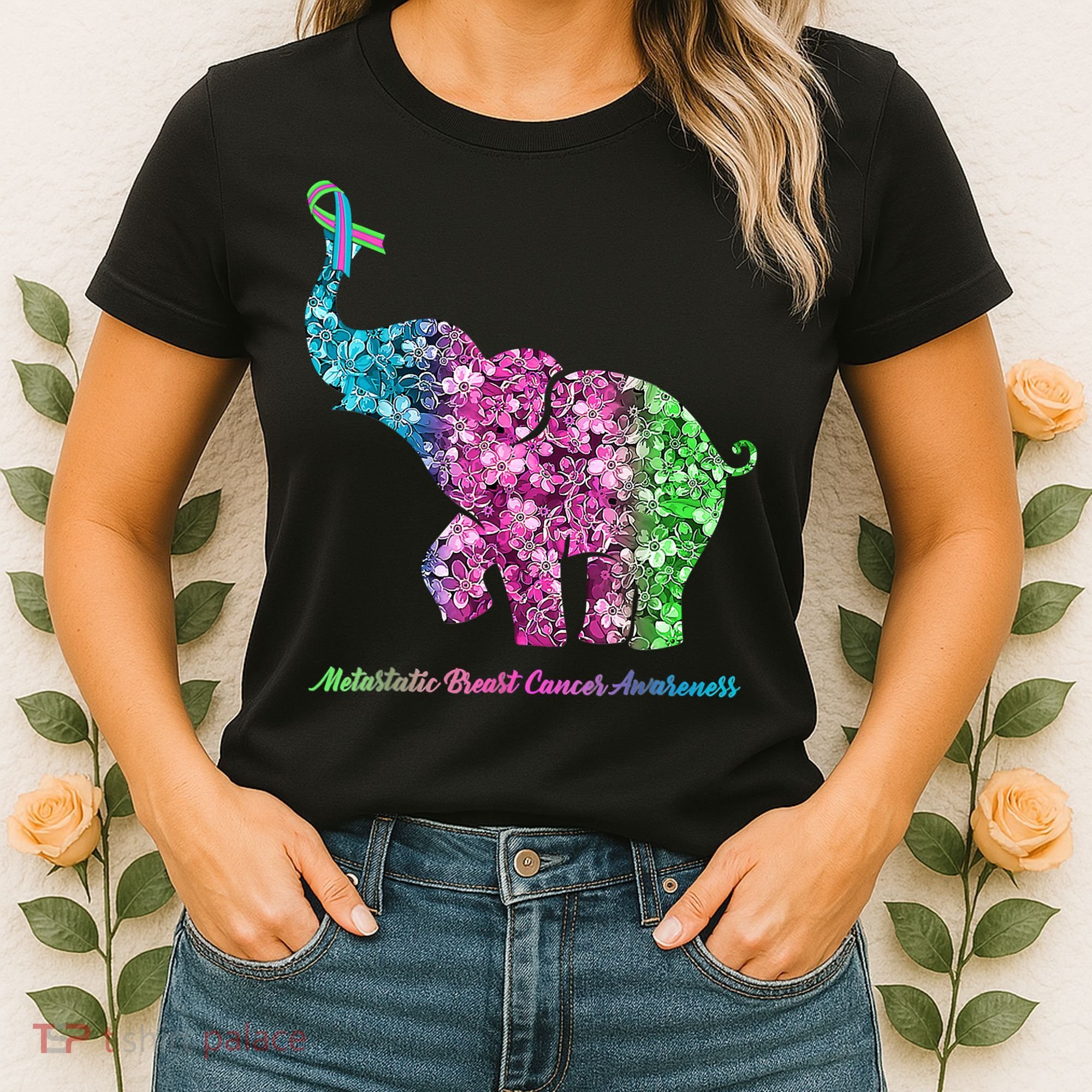 Elephant With Flower Metastatic Breast Cancer Awareness Women's T-Shirt