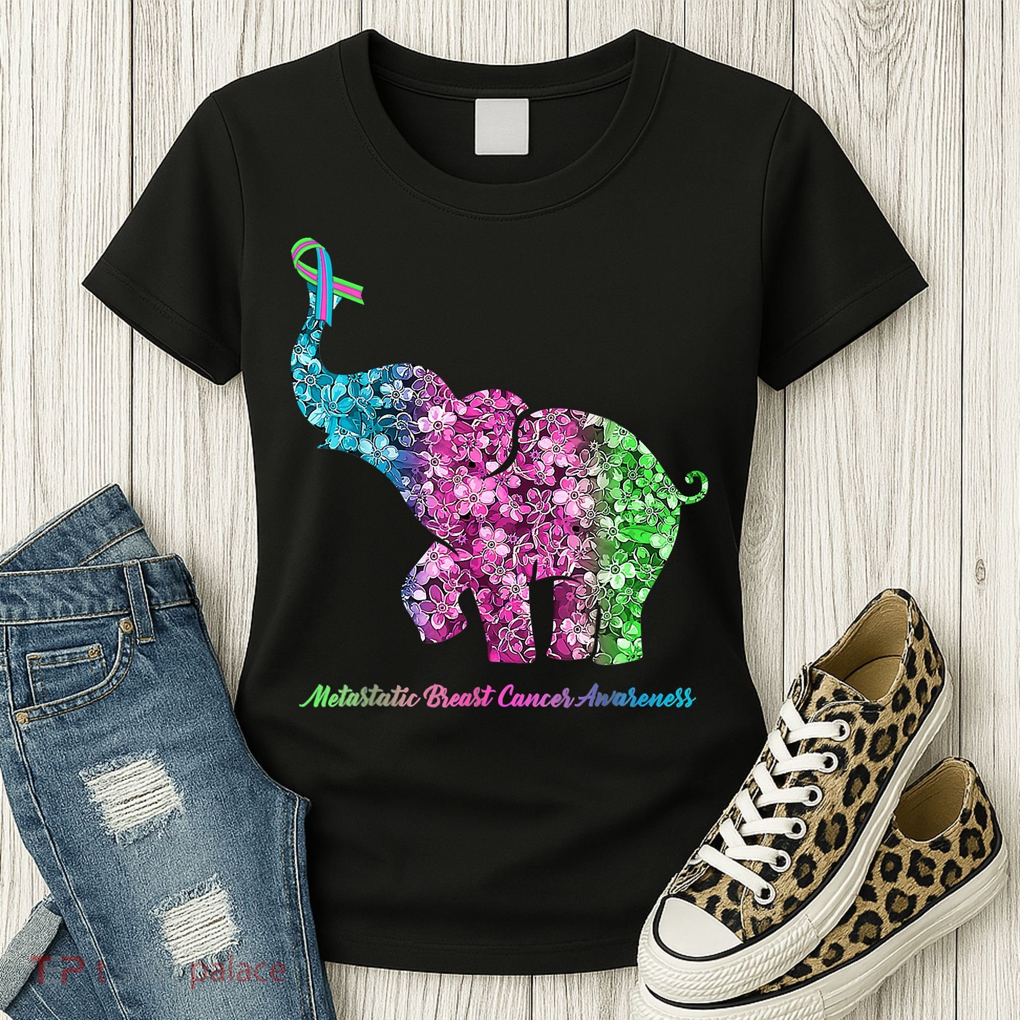 Elephant With Flower Metastatic Breast Cancer Awareness Women's T-Shirt