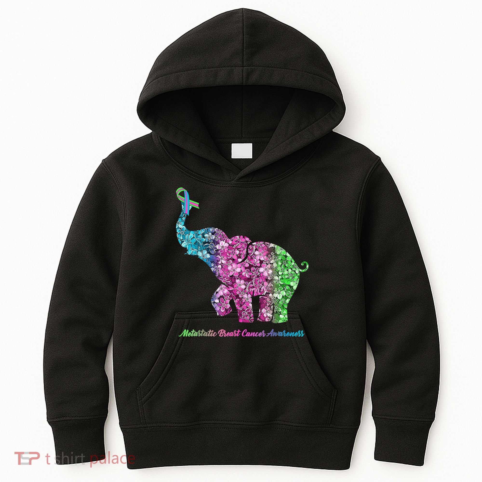 Elephant With Flower Metastatic Breast Cancer Awareness Kids Hoodie
