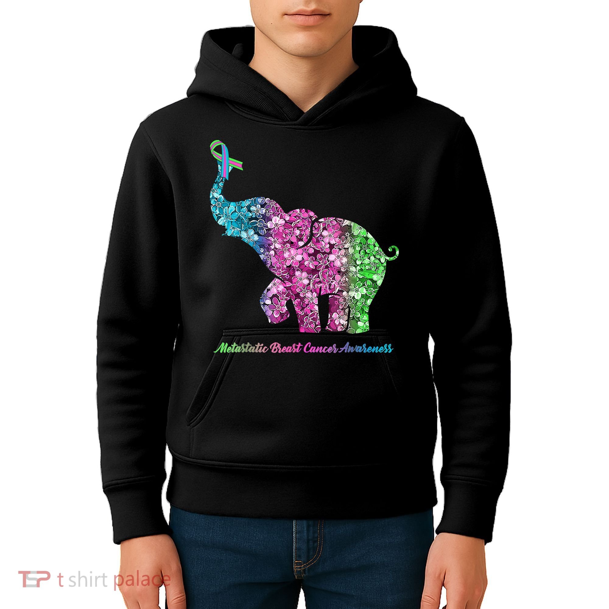 Elephant With Flower Metastatic Breast Cancer Awareness Kids Hoodie