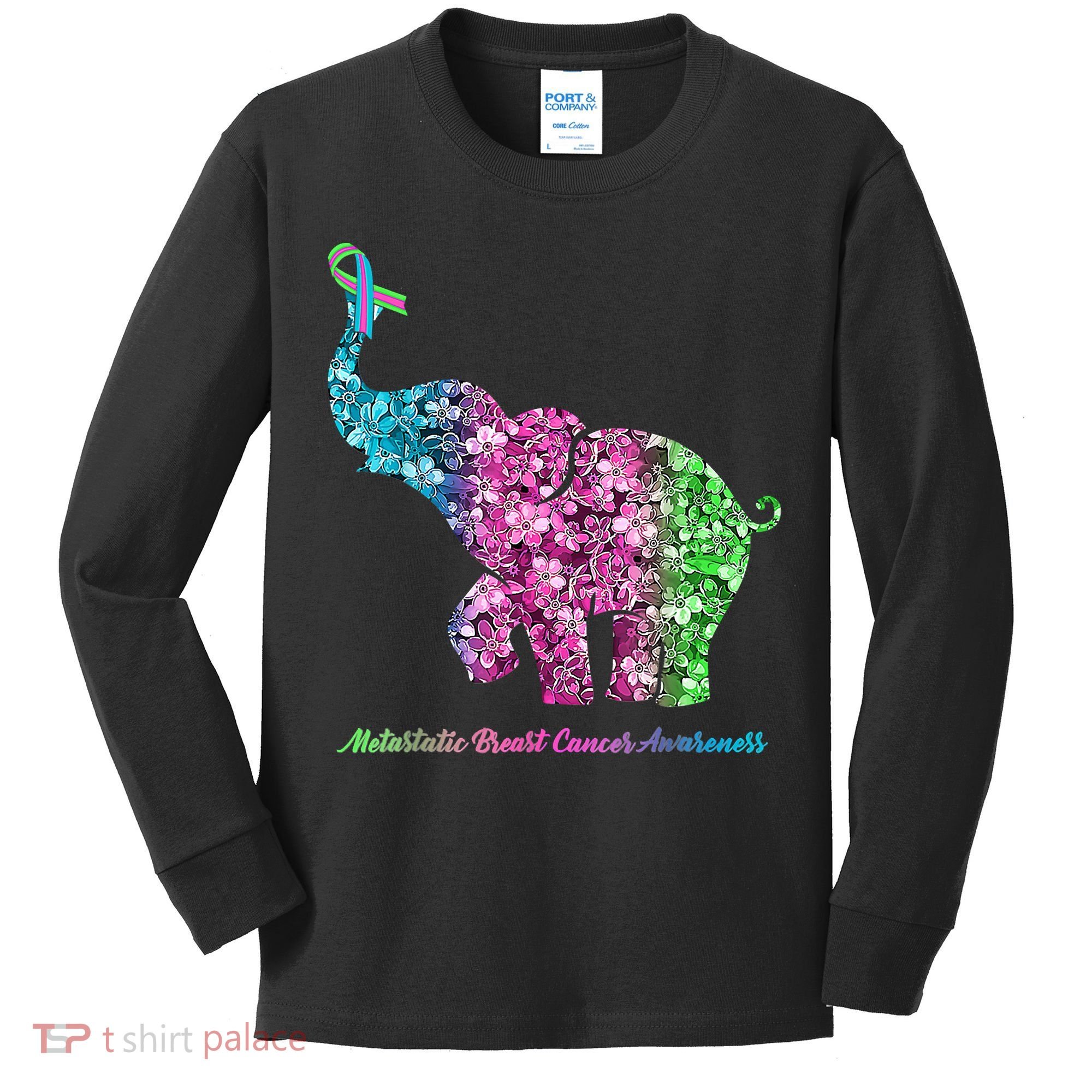 Elephant With Flower Metastatic Breast Cancer Awareness Kids Long Sleeve Shirt