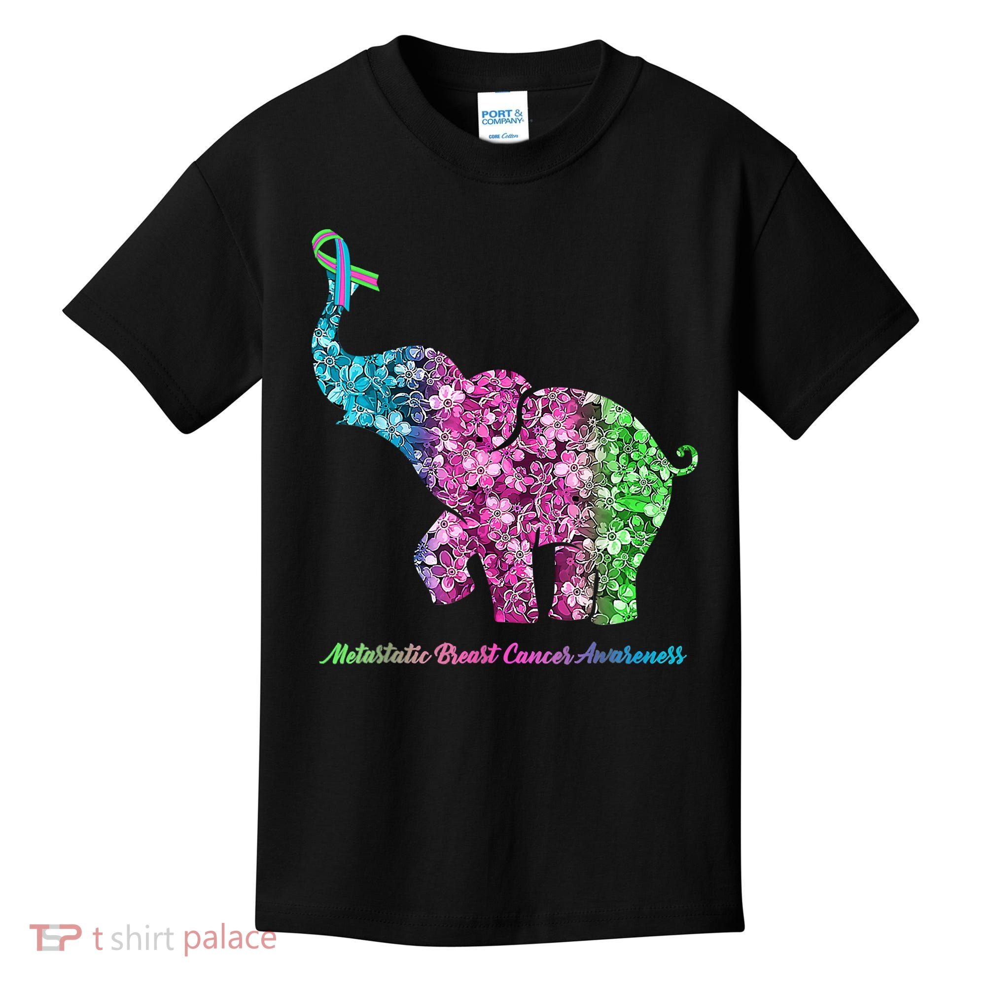 Elephant With Flower Metastatic Breast Cancer Awareness Kids T-Shirt