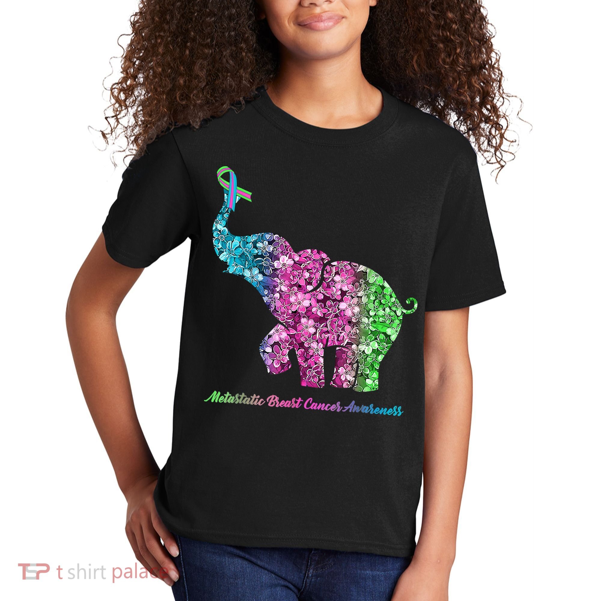 Elephant With Flower Metastatic Breast Cancer Awareness Kids T-Shirt