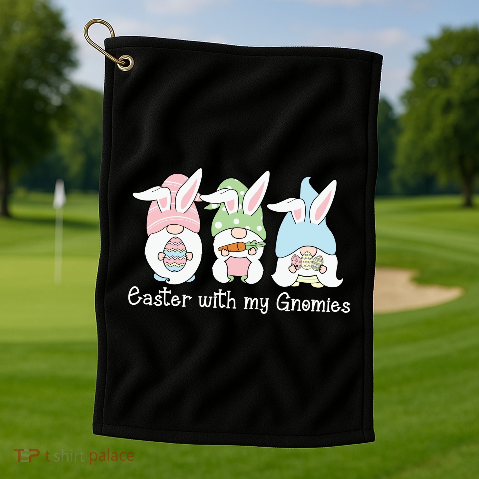 Easter With My Gnomies Cute Spring Golf Towel