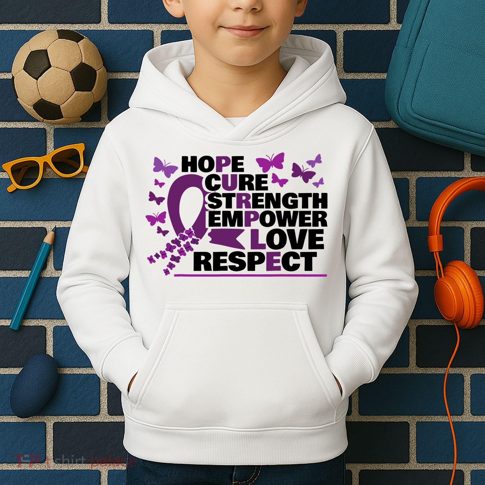Epilepsy Warrior Purple Ribbon Butterfly Kids Hoodie