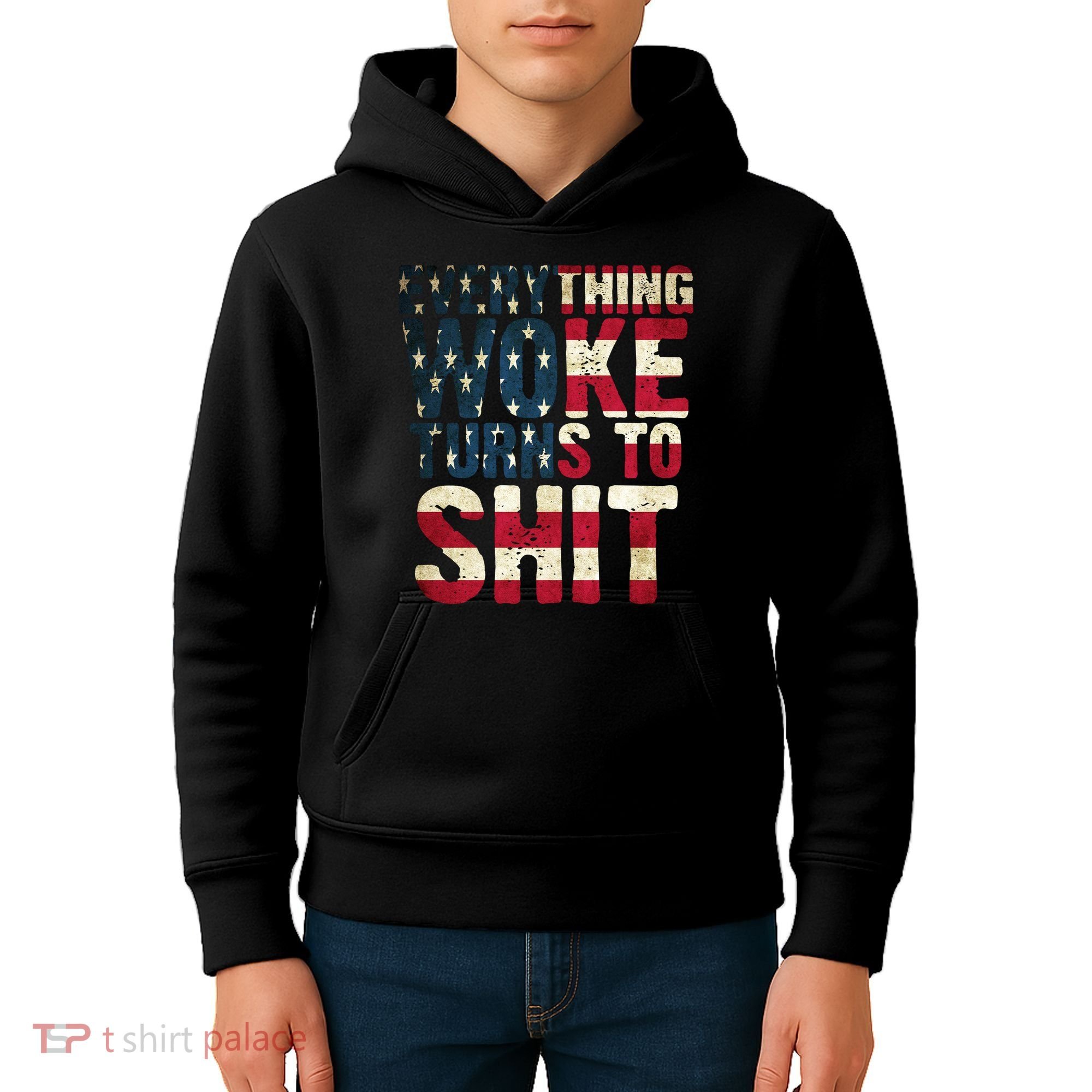 Everything Woke Turns To Shit USA Flag Kids Hoodie