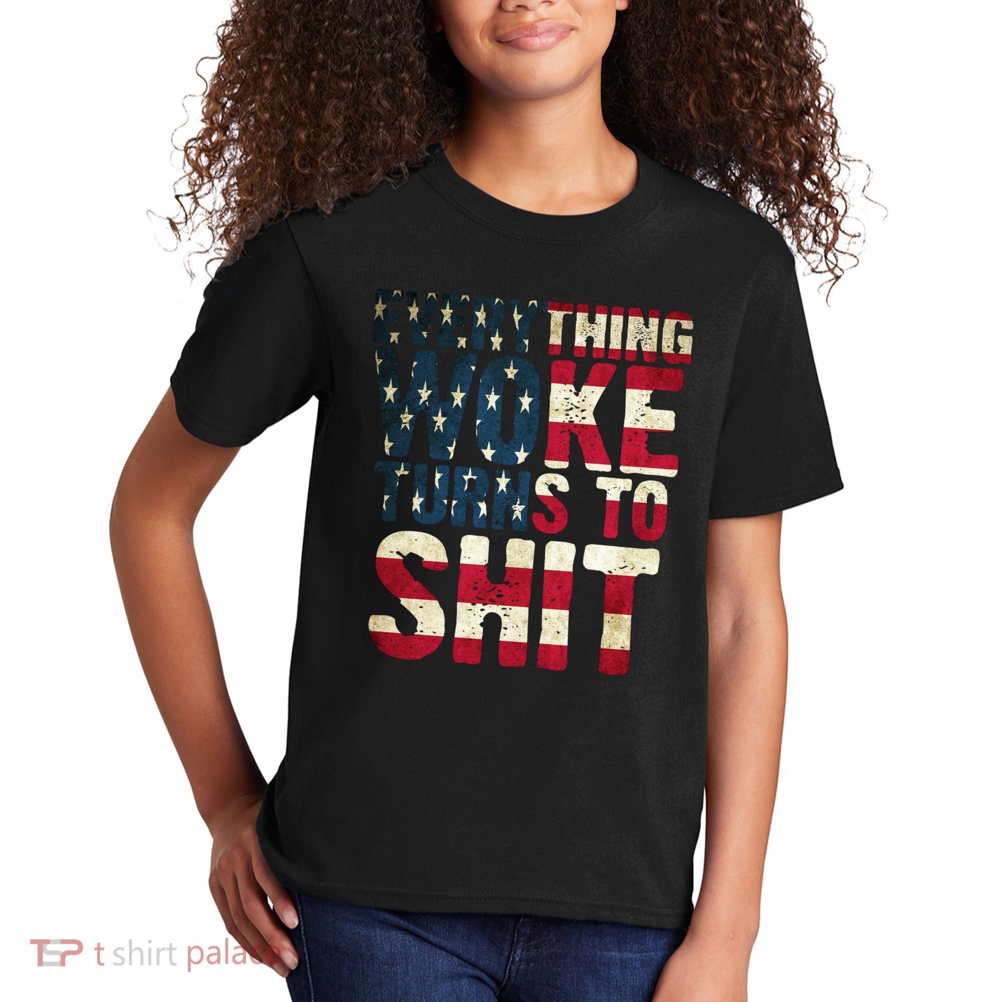 Everything Woke Turns To Shit USA Flag Kids T-Shirt