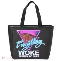 Everything Woke Turns To Shit Donald Trump Retro 80s Tote Bag thumb 0