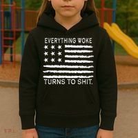Everything Woke Turns To Shit American Flag Kids Hoodie thumb 3