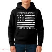 Everything Woke Turns To Shit American Flag Kids Hoodie thumb 4