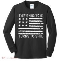 Everything Woke Turns To Shit American Flag Kids Long Sleeve Shirt thumb 0