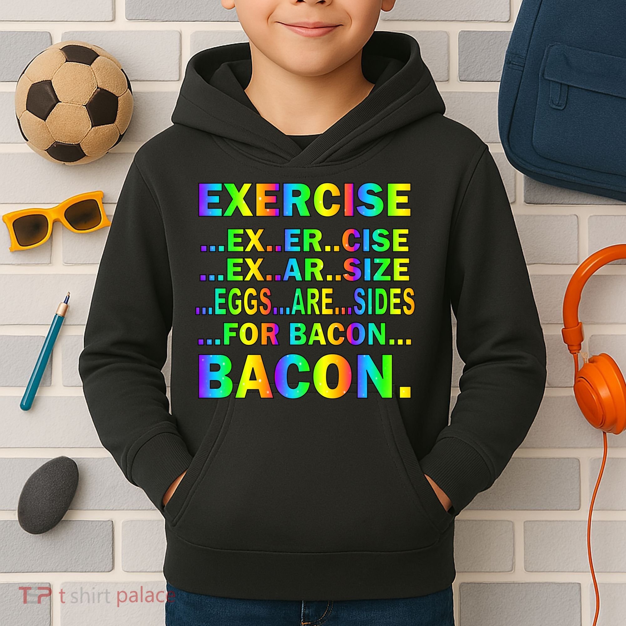 Exercise Eggs Are Sides For Bacon Tie Dye Kids Hoodie