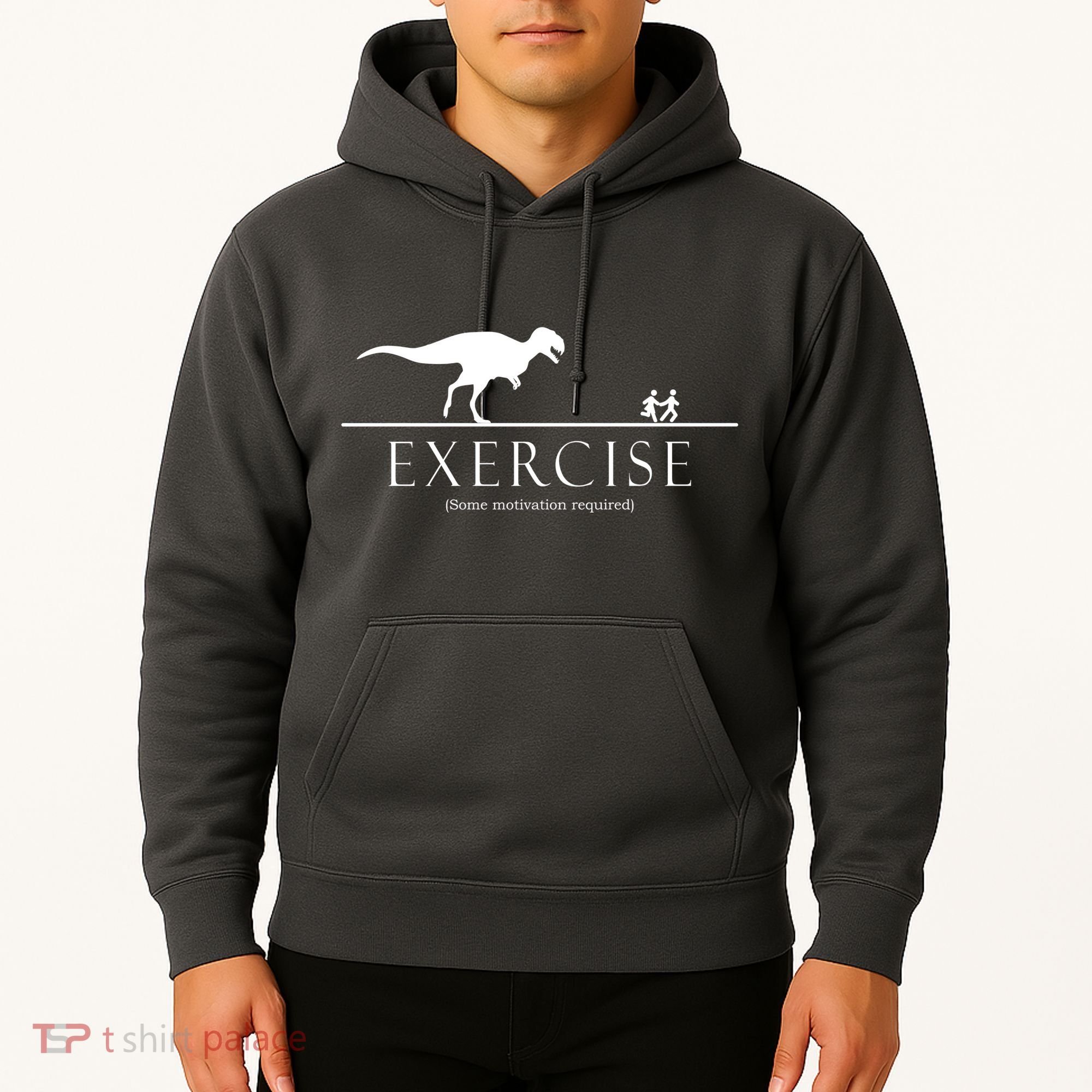Exercise Some Motivation Required Running from T-Rex Hoodie