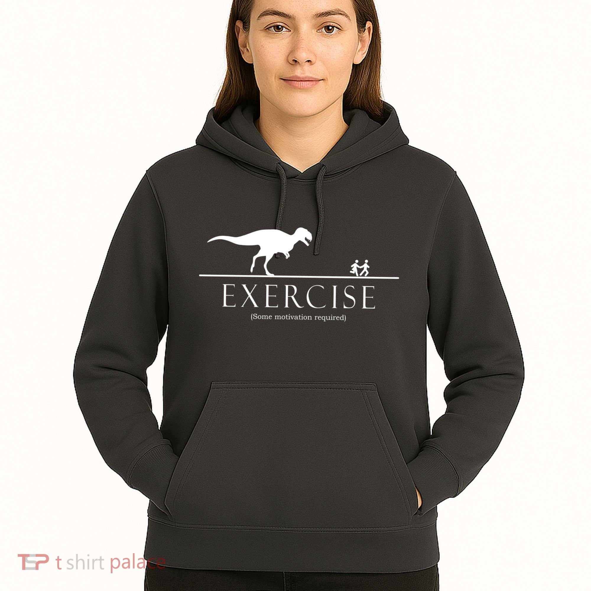 Exercise Some Motivation Required Running from T-Rex Hoodie