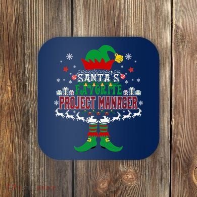Elf Xmas Gift SantaS Favorite Project Manager Ugly Sweater Coaster