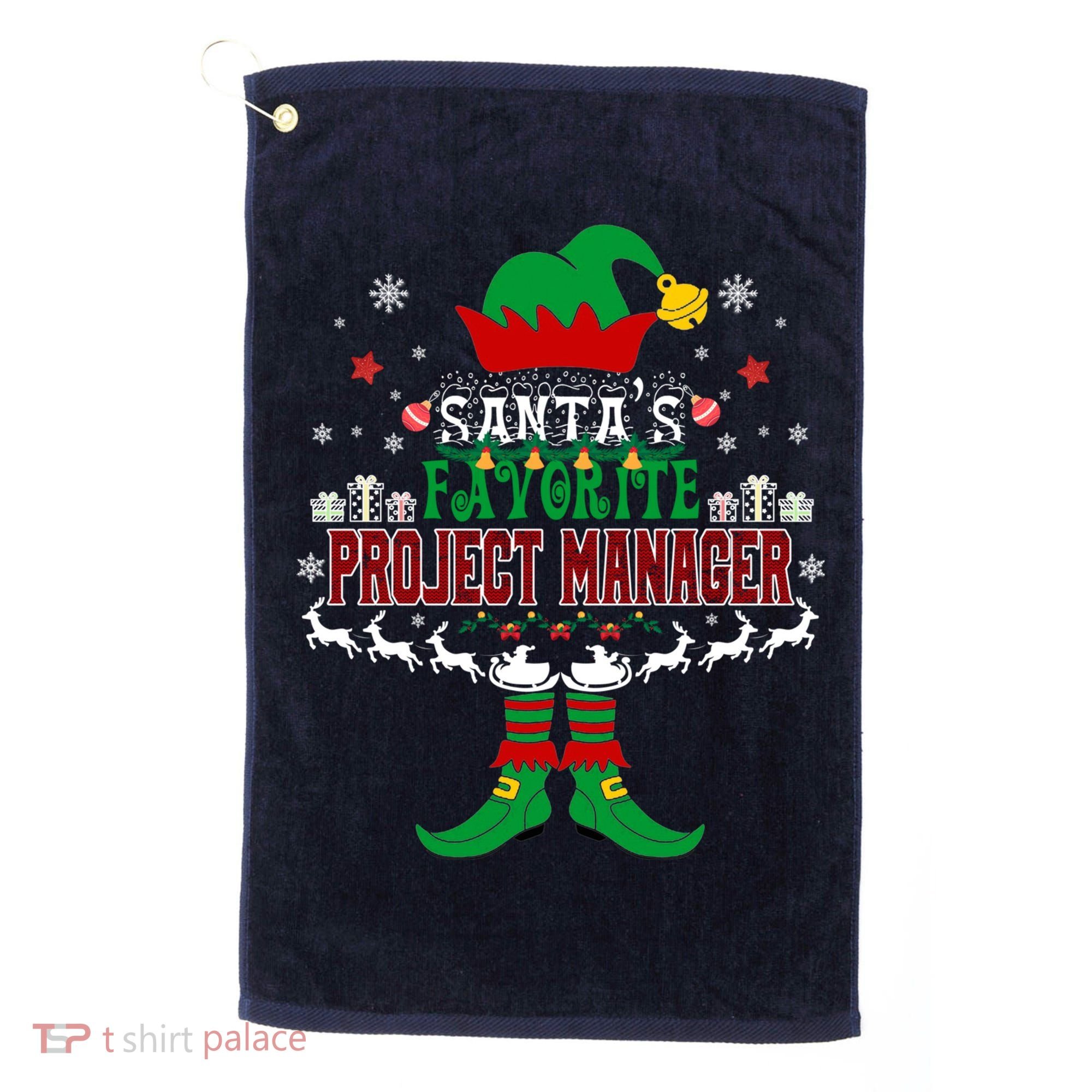 Elf Xmas Gift SantaS Favorite Project Manager Ugly Sweater Golf Towel