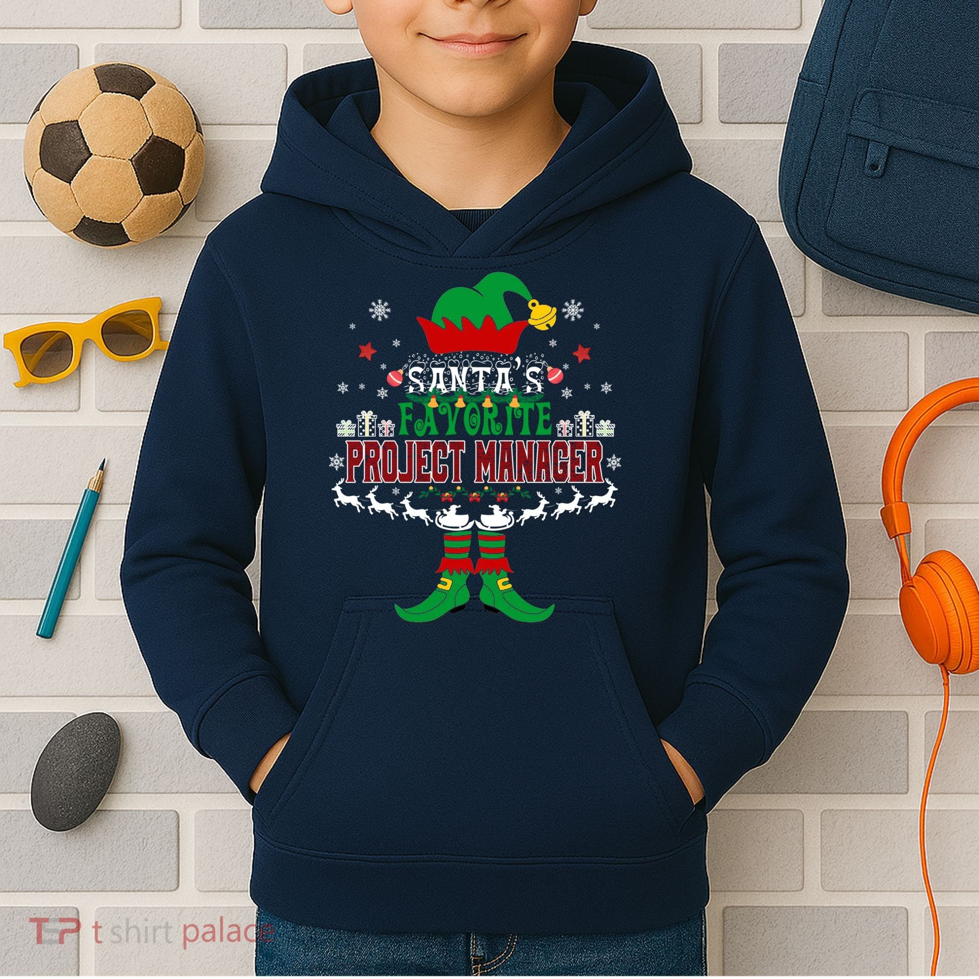 Elf Xmas Gift SantaS Favorite Project Manager Ugly Sweater Kids Hoodie