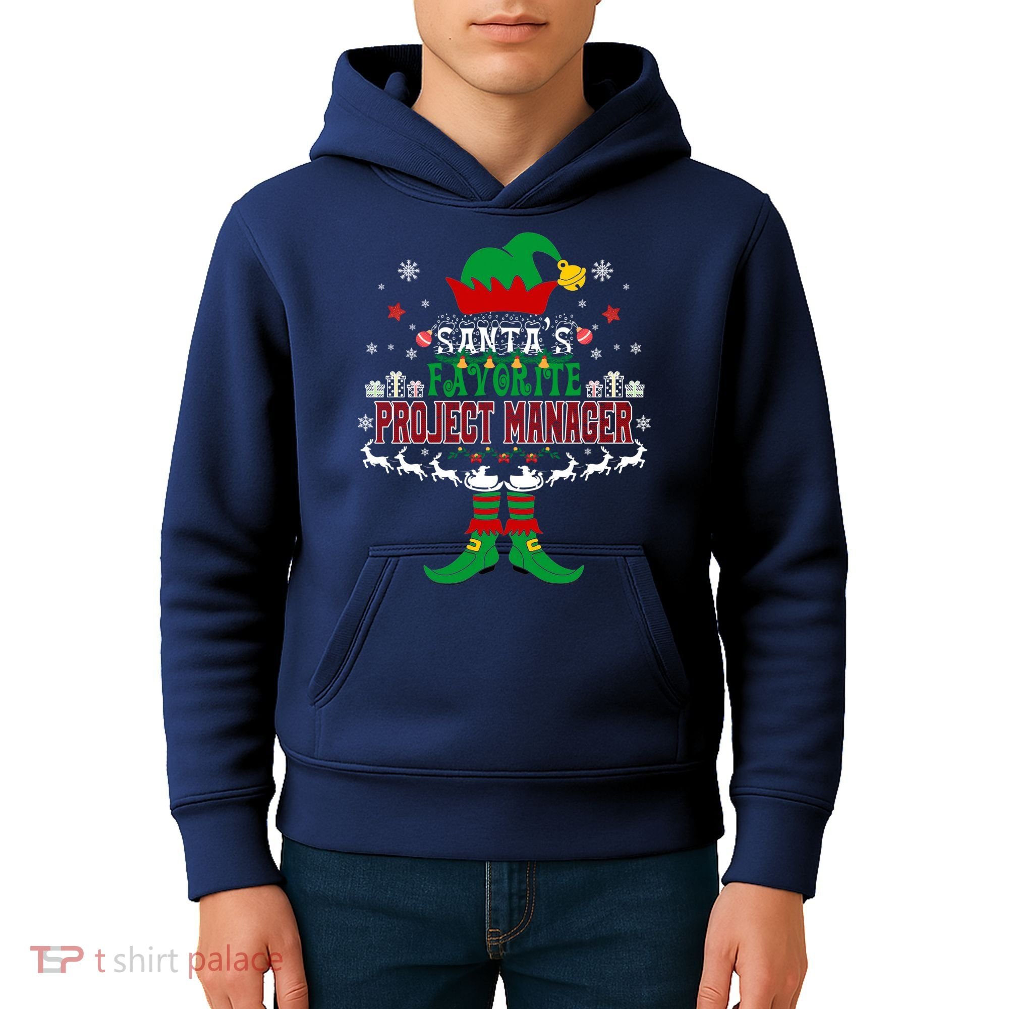 Elf Xmas Gift SantaS Favorite Project Manager Ugly Sweater Kids Hoodie