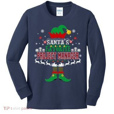 Elf Xmas Gift SantaS Favorite Project Manager Ugly Sweater Kids Long Sleeve Shirt