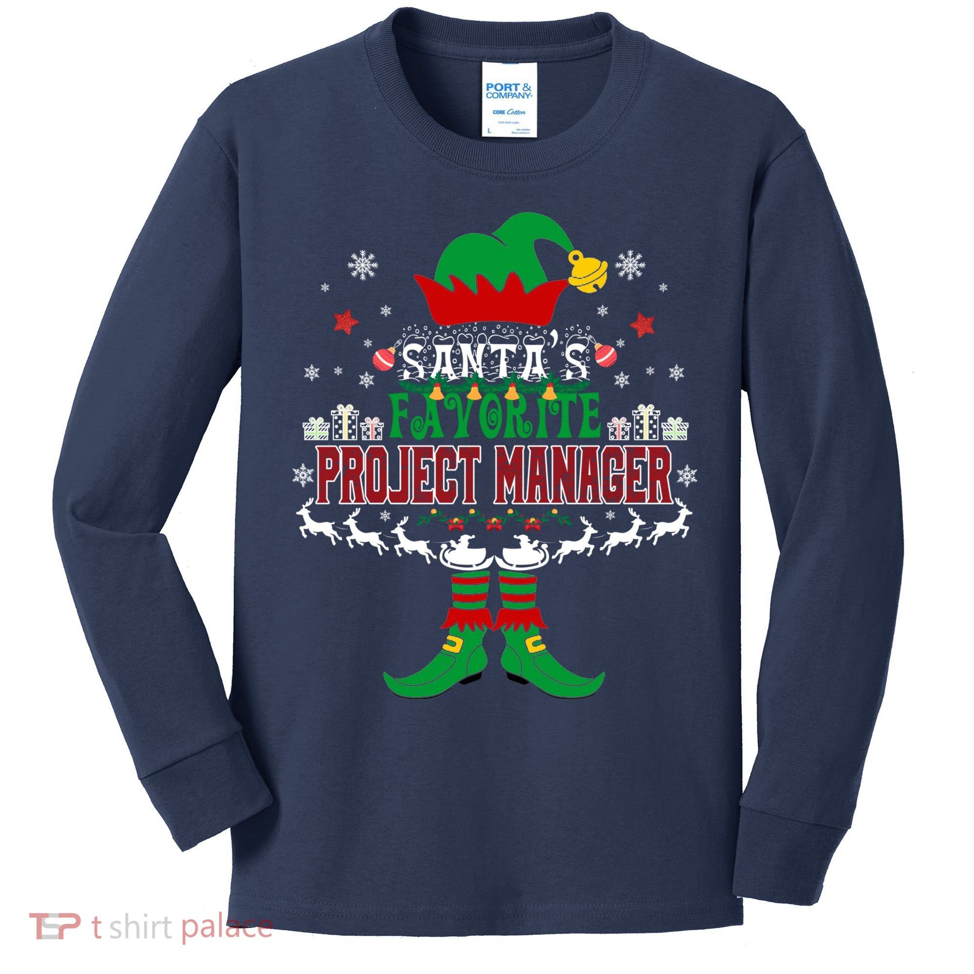 Elf Xmas Gift SantaS Favorite Project Manager Ugly Sweater Kids Long Sleeve Shirt