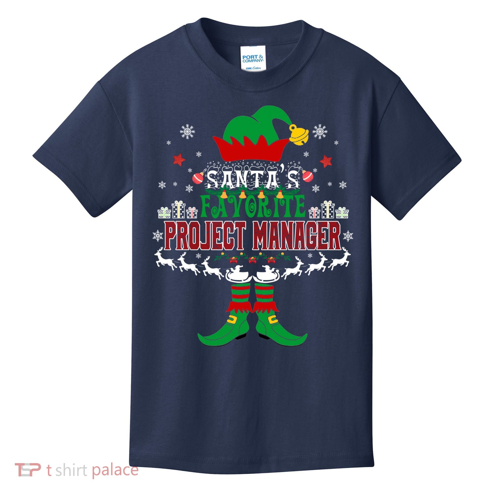 Elf Xmas Gift SantaS Favorite Project Manager Ugly Sweater Kids T-Shirt
