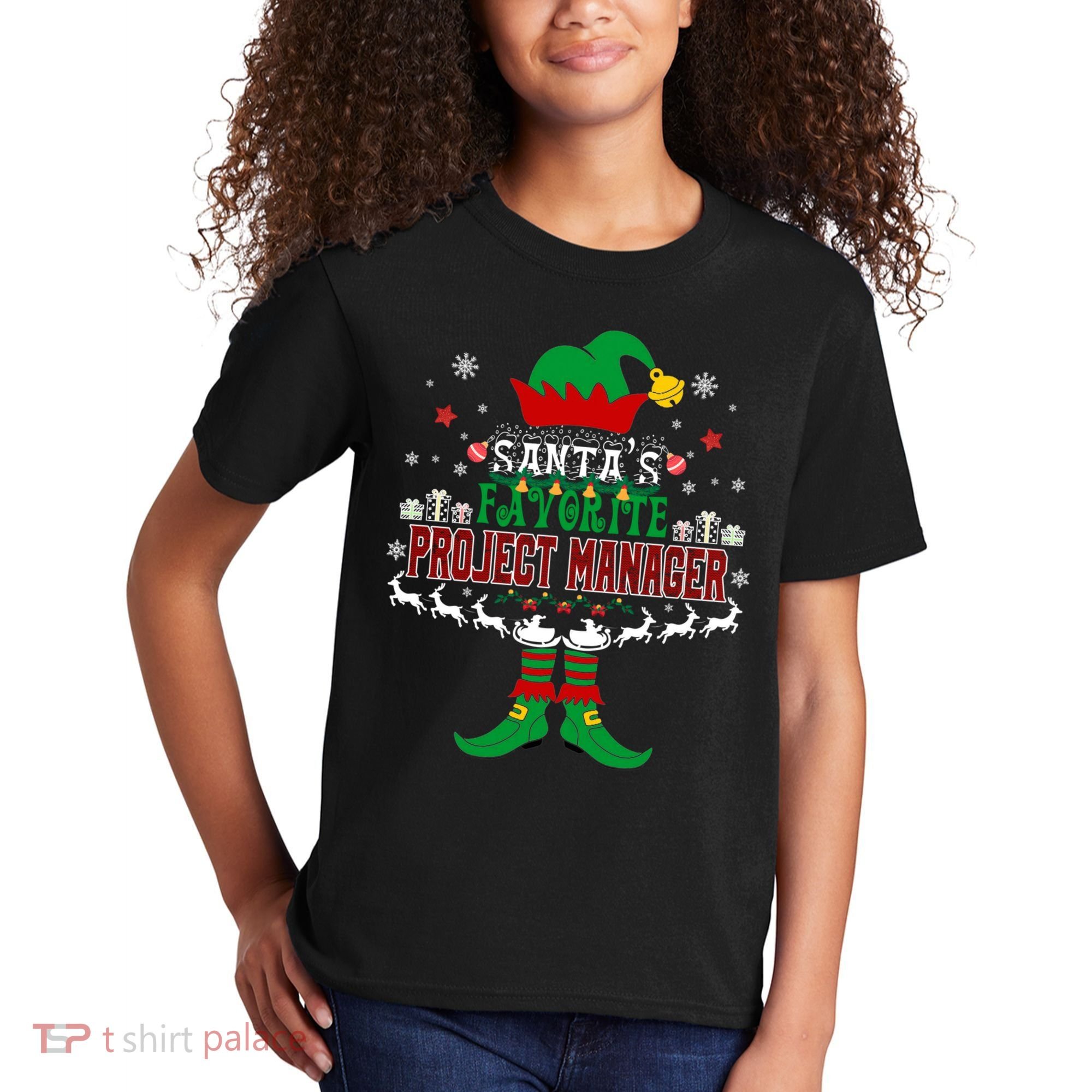 Elf Xmas Gift SantaS Favorite Project Manager Ugly Sweater Kids T-Shirt