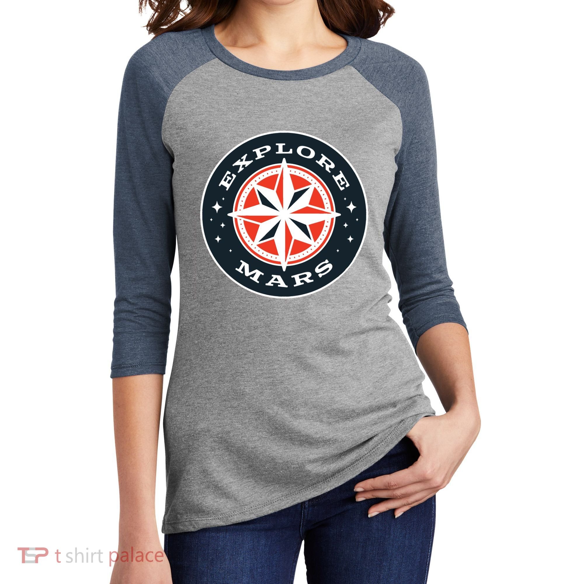 Explore Mars Women's Tri-Blend 3/4-Sleeve Raglan Shirt
