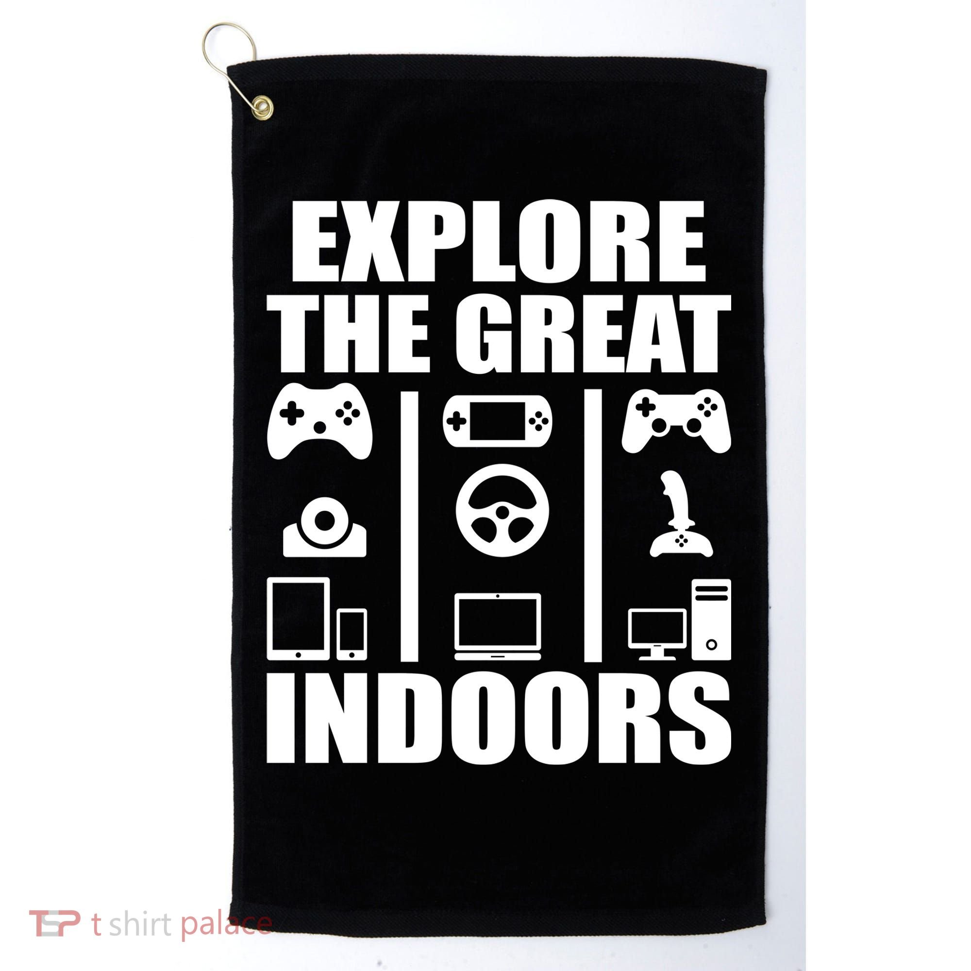 Explore The Great Indoors Funny Video Game Golf Towel
