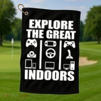 Explore The Great Indoors Funny Video Game Golf Towel thumb 1