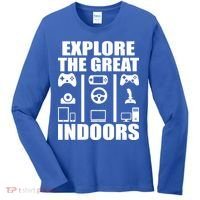 Explore The Great Indoors Funny Video Game Women's Long Sleeve Shirt thumb 0