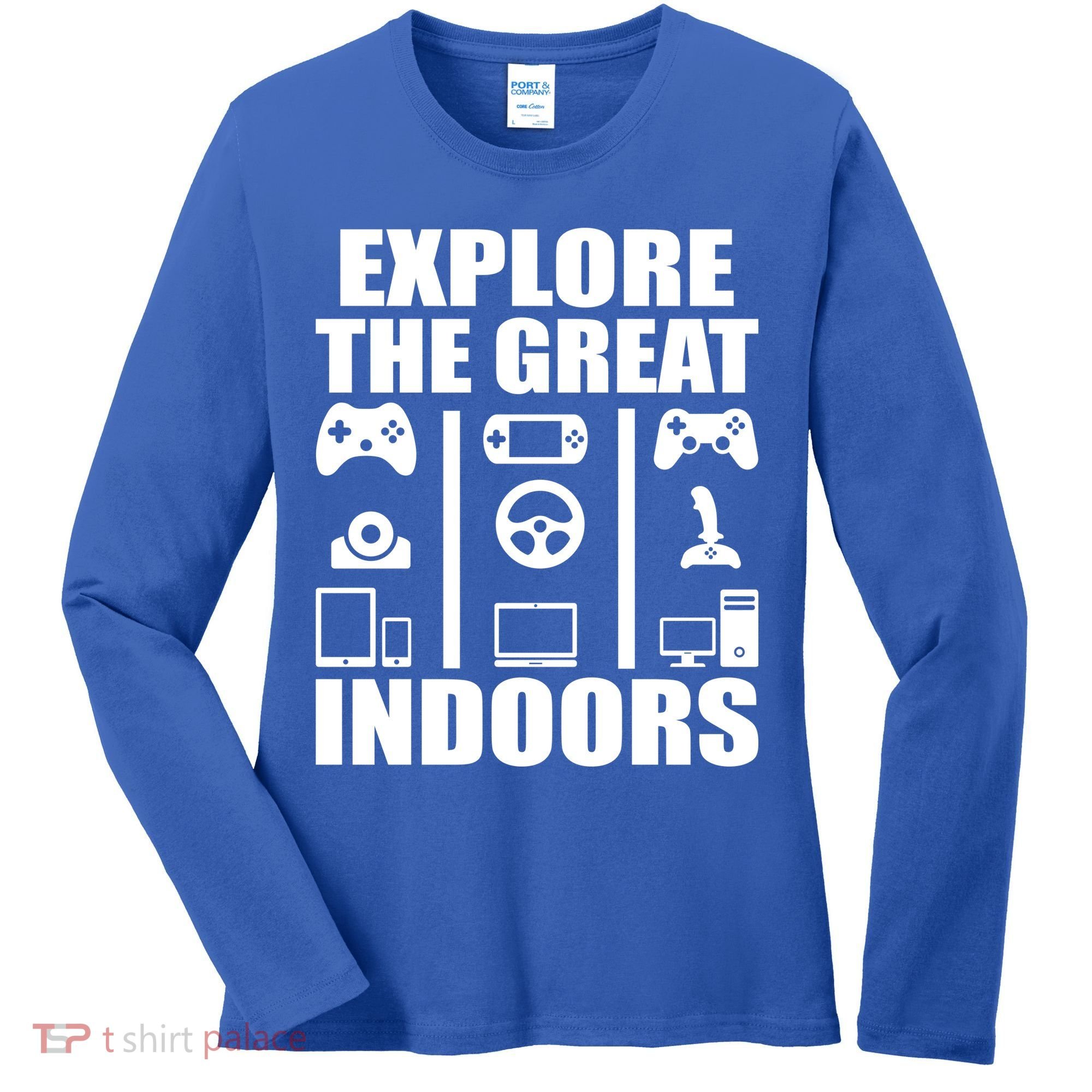 Explore The Great Indoors Funny Video Game Women's Long Sleeve Shirt