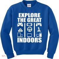 Explore The Great Indoors Funny Video Game Kids Sweatshirt thumb 0